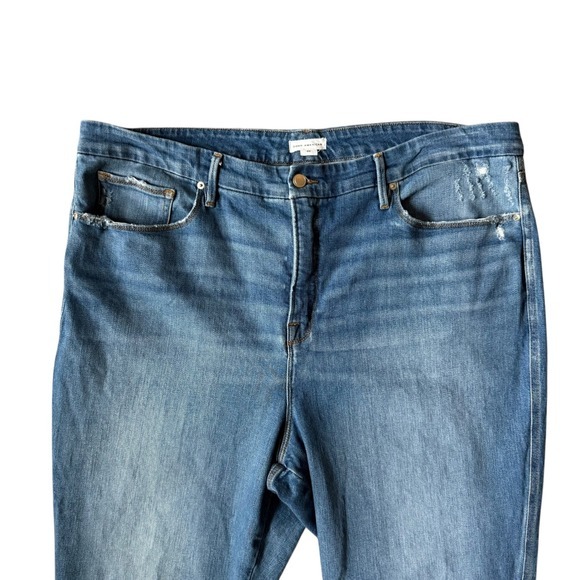 Good American Good Curve Straight Jeans Indigo Frayed Raw Hem Size 22 - Picture 4 of 7